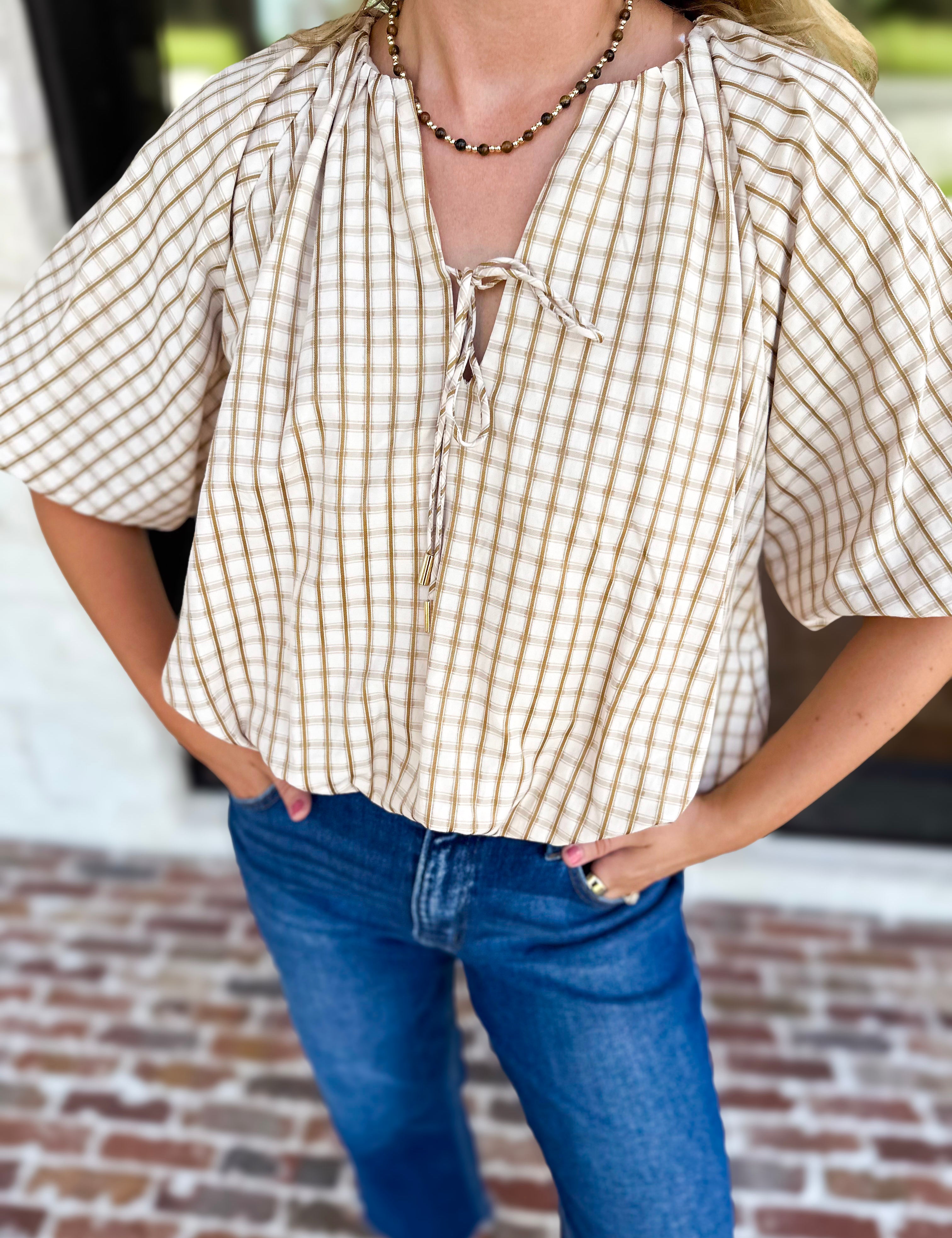 Fall Bubble Blouse-200 Fashion Blouses-ENTRO-July & June Women's Fashion Boutique Located in San Antonio, Texas
