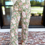 Fall Floral Denim Pants - Olive-400 Pants-ENTRO-July & June Women's Fashion Boutique Located in San Antonio, Texas