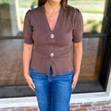 Posh Peplum Knit Blouse - Chocolate-230 Sweaters/Cardis-SKIES ARE BLUE-July & June Women's Fashion Boutique Located in San Antonio, Texas
