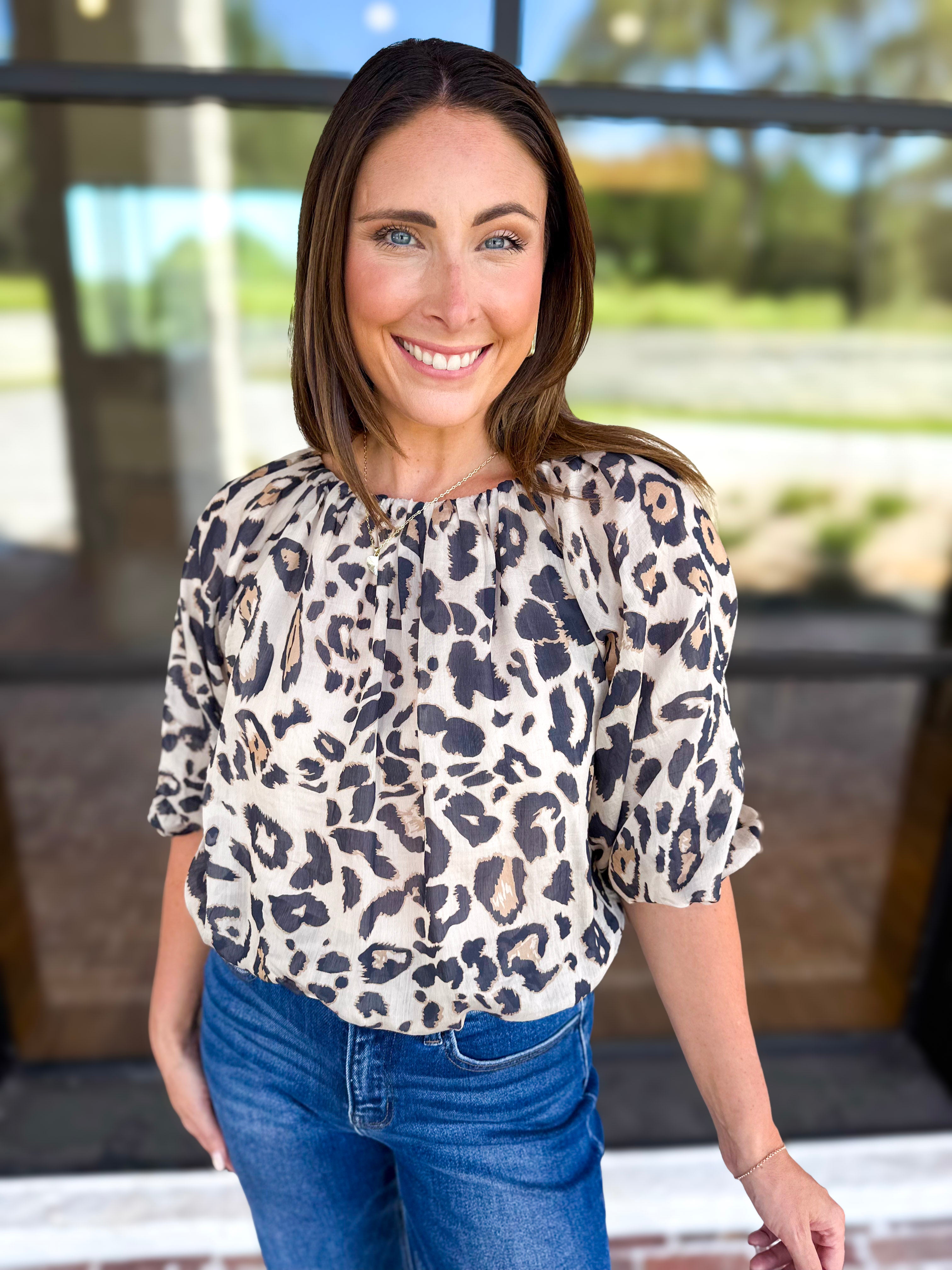 THML - Leopard Print Bubble Top-200 Fashion Blouses-THML-July & June Women's Fashion Boutique Located in San Antonio, Texas