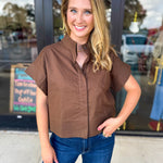 Chic Boxy Blouse - Brown-200 Fashion Blouses-ENTRO-July & June Women's Fashion Boutique Located in San Antonio, Texas