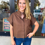 Chic Boxy Blouse - Brown-200 Fashion Blouses-ENTRO-July & June Women's Fashion Boutique Located in San Antonio, Texas