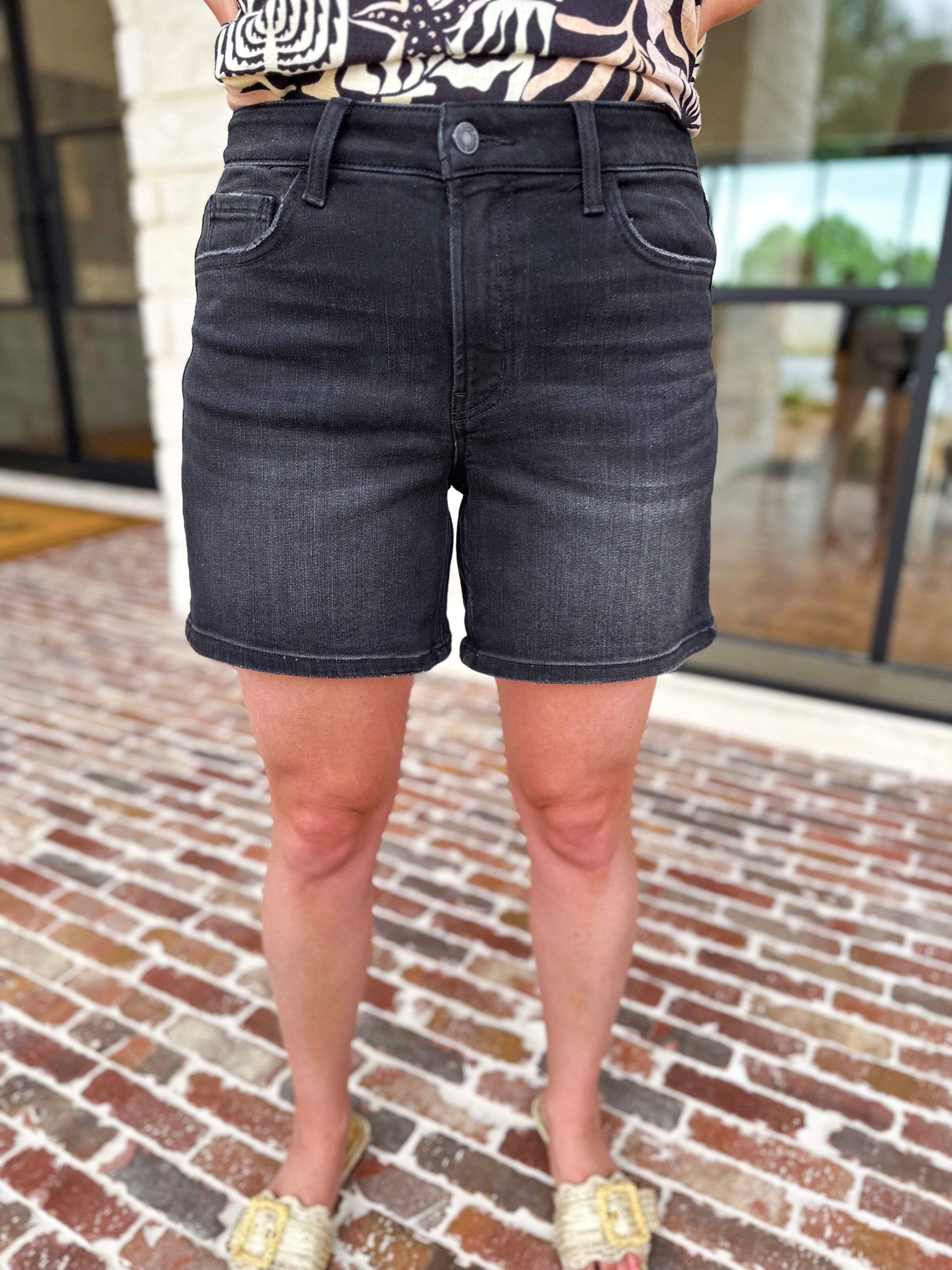 Vervet - High Rise Black Jean Shorts-410 Shorts/Skirts-VEVERT BY FLYING MONKEY-July & June Women's Fashion Boutique Located in San Antonio, Texas