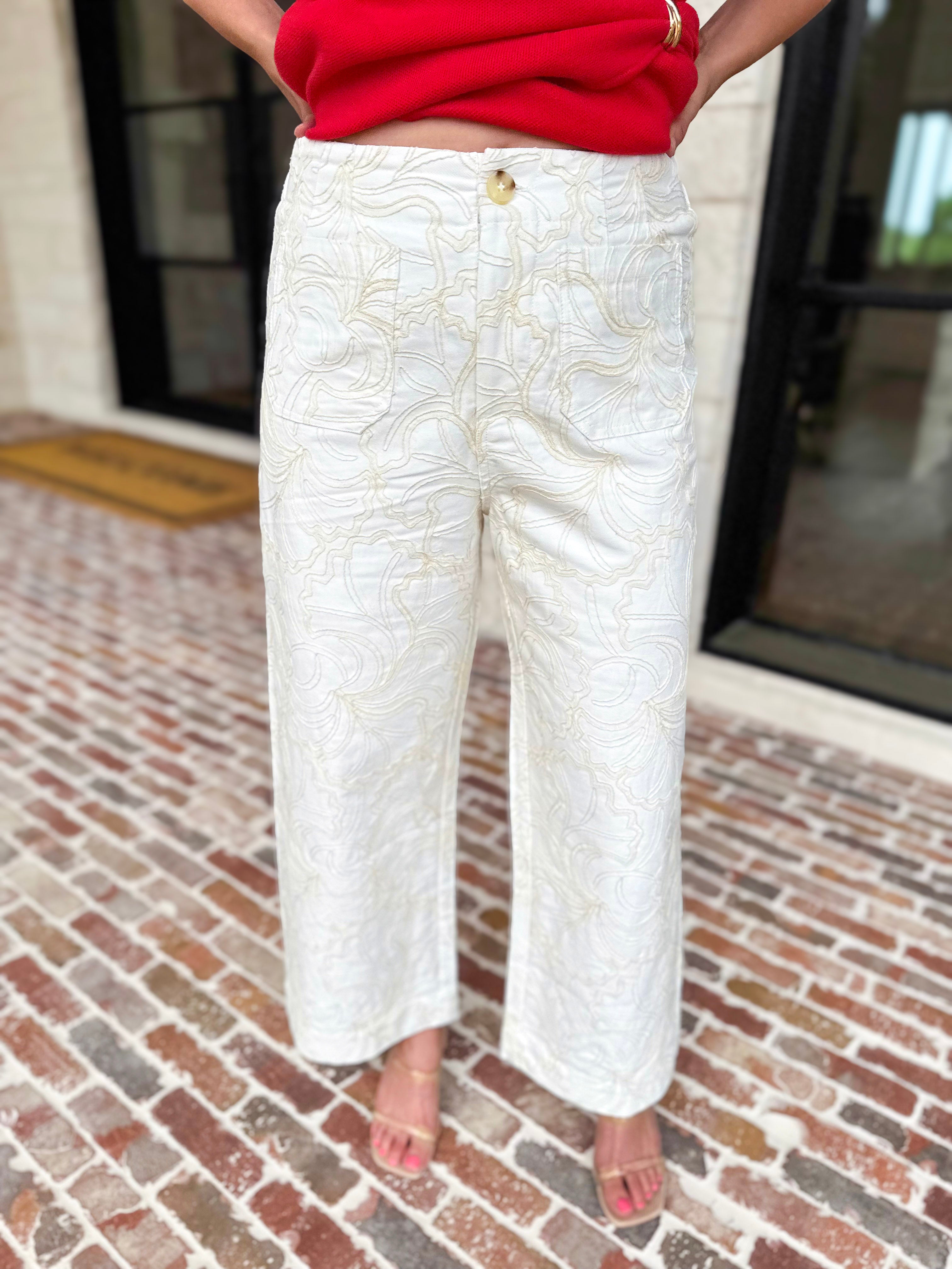 Ivory Crochet Wide Leg Jeans-400 Pants-JODIFL-July & June Women's Fashion Boutique Located in San Antonio, Texas