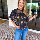 Black Lace & Floral Blouse-200 Fashion Blouses-ENTRO-July & June Women's Fashion Boutique Located in San Antonio, Texas