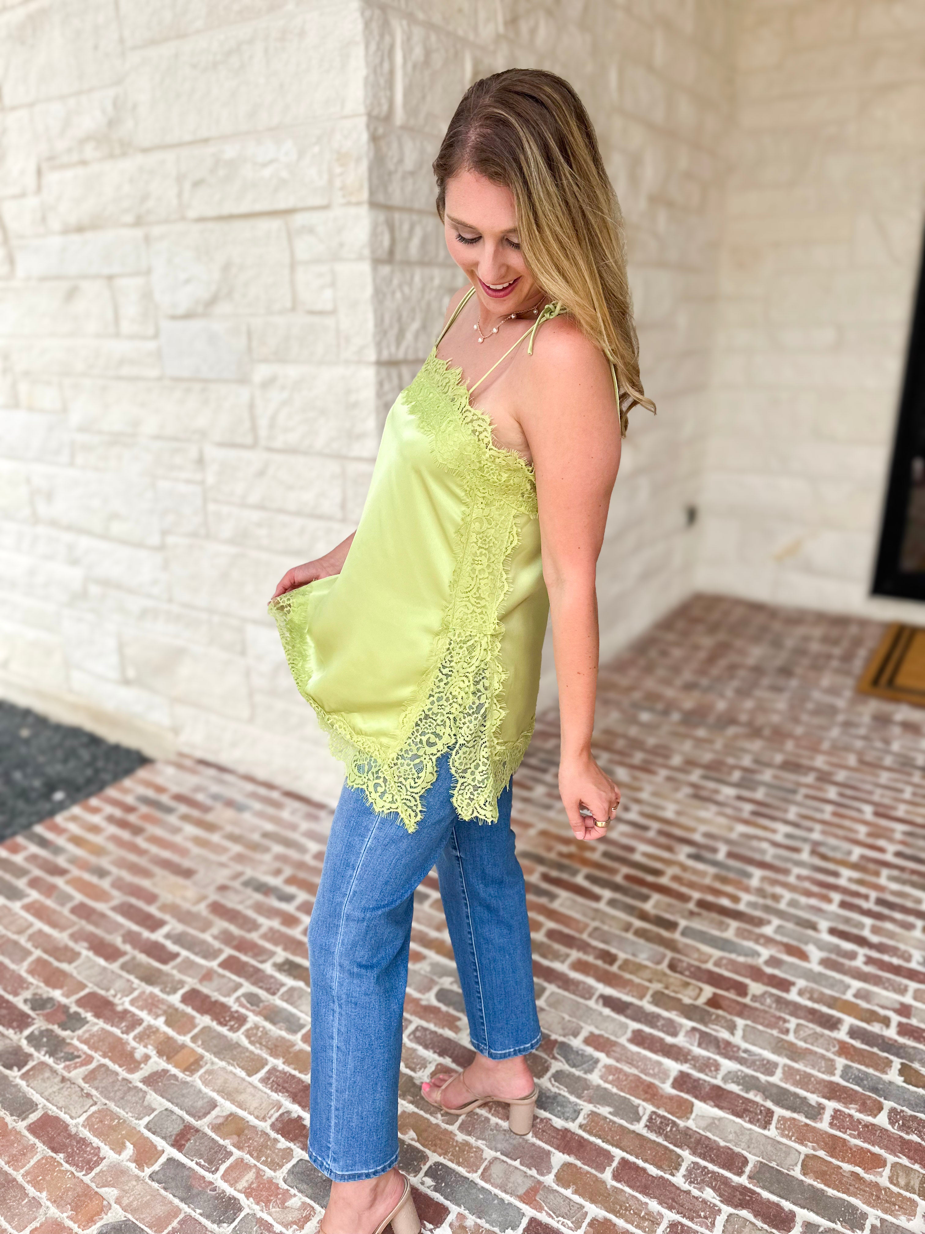 Date Night Lace Cami - Matcha-200 Fashion Blouses-ENTRO-July & June Women's Fashion Boutique Located in San Antonio, Texas