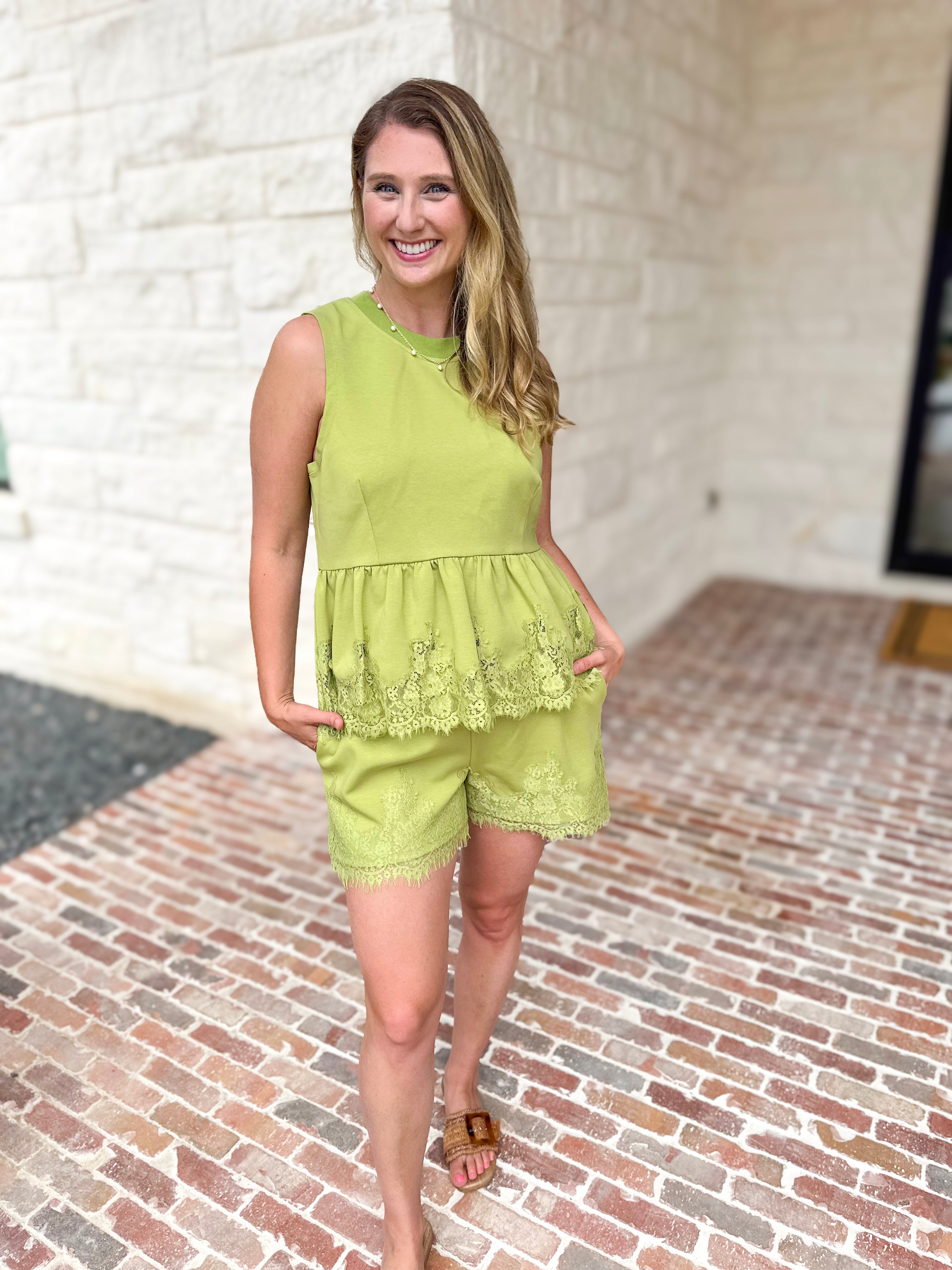 The Modern Lace Peplum Tank - Matcha-200 Fashion Blouses-ENTRO-July & June Women's Fashion Boutique Located in San Antonio, Texas