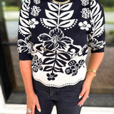 THML - The Libby Floral Sweater - Black-230 Sweaters/Cardis-THML-July & June Women's Fashion Boutique Located in San Antonio, Texas