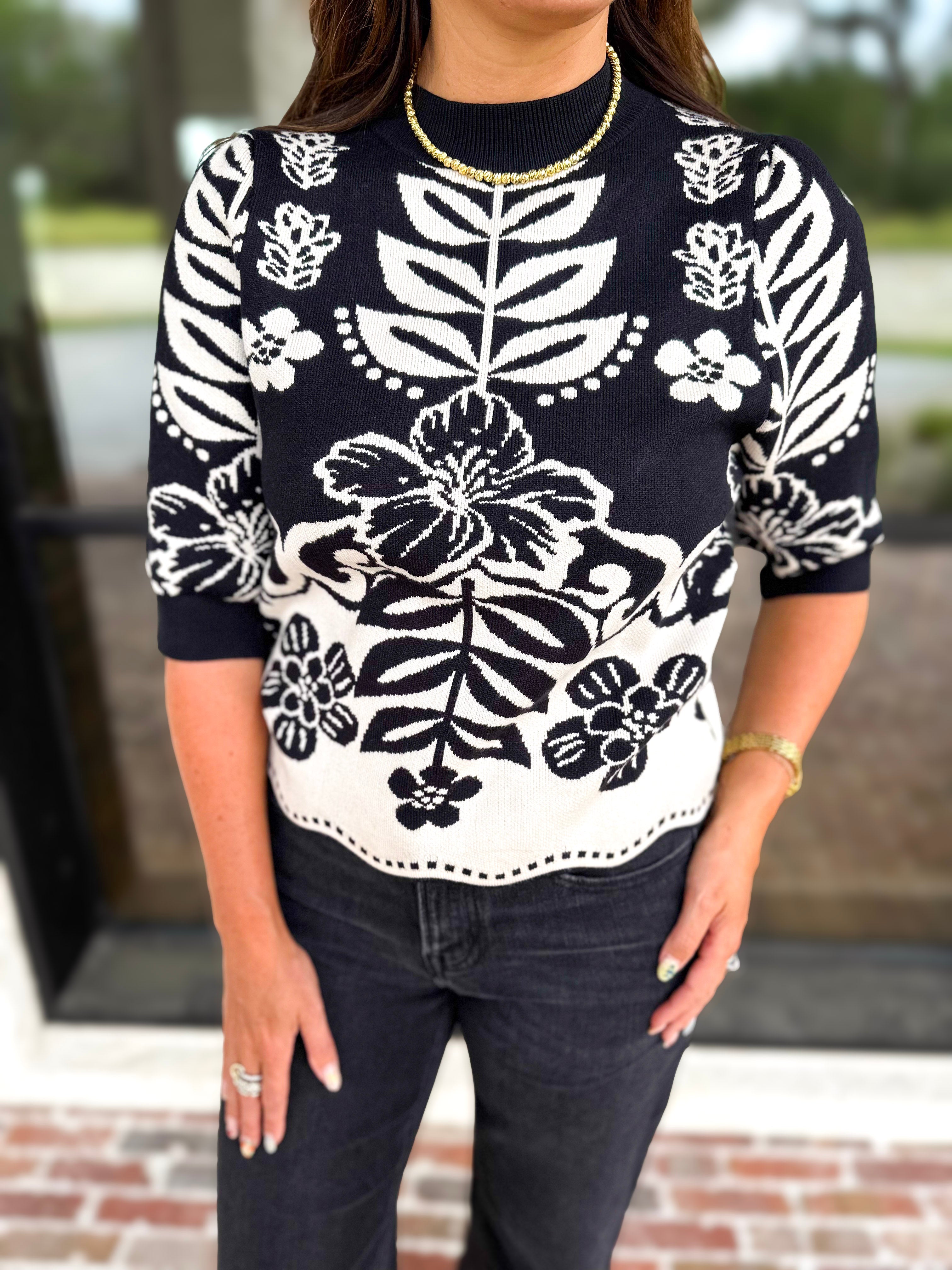 THML - The Libby Floral Sweater - Black-230 Sweaters/Cardis-THML-July & June Women's Fashion Boutique Located in San Antonio, Texas