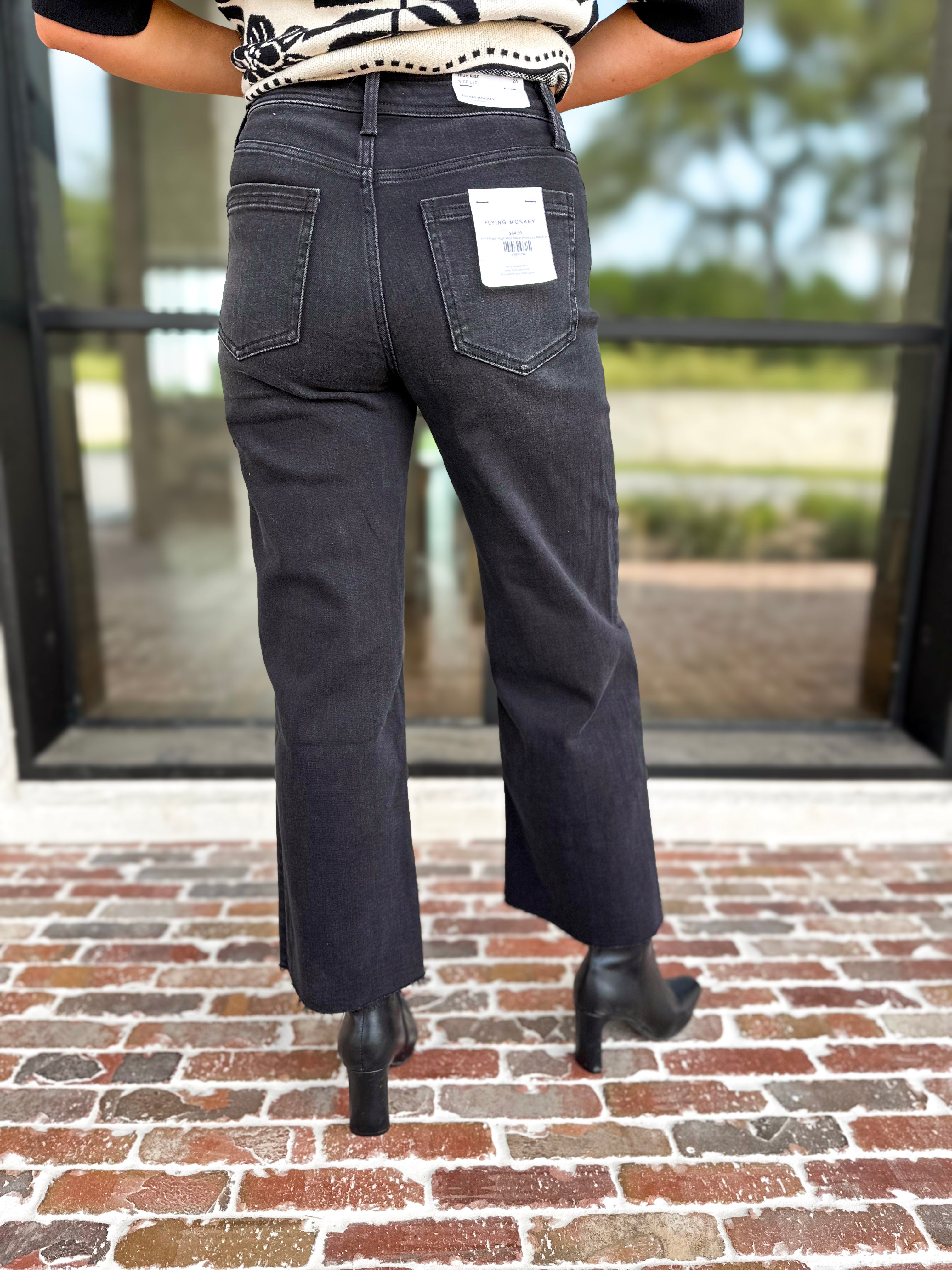 Vervet - High Rise Ankle Wide Leg Black Jeans-420 Denim-VEVERT BY FLYING MONKEY-July & June Women's Fashion Boutique Located in San Antonio, Texas