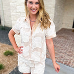 Taupe & Cream Crochet Short Set-510 Mini-STRUT & BOLT-July & June Women's Fashion Boutique Located in San Antonio, Texas