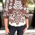 THML - The Libby Floral Sweater - Walnut-230 Sweaters/Cardis-THML-July & June Women's Fashion Boutique Located in San Antonio, Texas