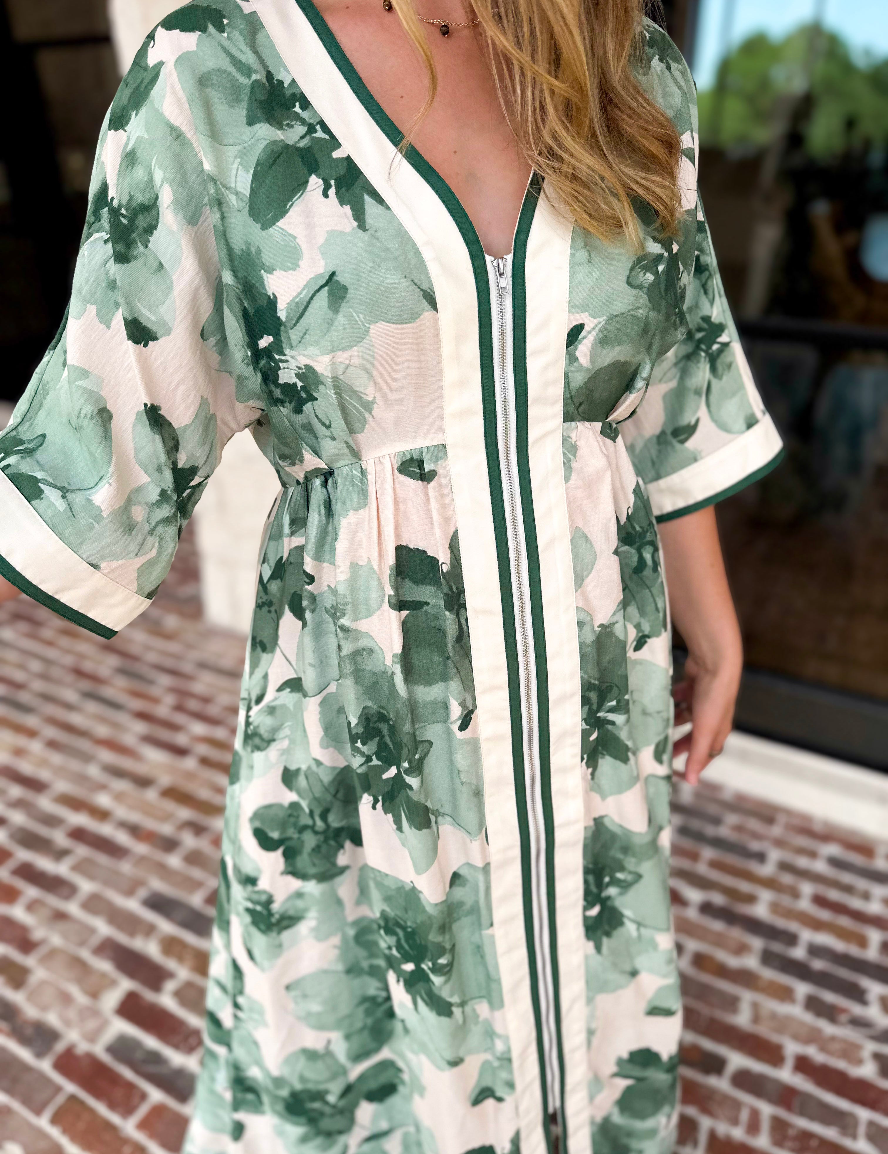 Green Watercolor Floral Midi Dress-500 Midi-IN FEBRUARY-July & June Women's Fashion Boutique Located in San Antonio, Texas