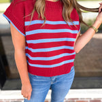 Effortless Striped Knit Top - Burgundy-230 Sweaters/Cardis-ENTRO-July & June Women's Fashion Boutique Located in San Antonio, Texas