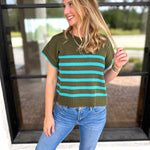 Effortless Striped Knit Top - Forest Green-230 Sweaters/Cardis-ENTRO-July & June Women's Fashion Boutique Located in San Antonio, Texas