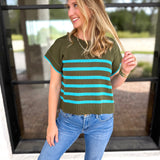 Effortless Striped Knit Top - Forest Green-230 Sweaters/Cardis-ENTRO-July & June Women's Fashion Boutique Located in San Antonio, Texas