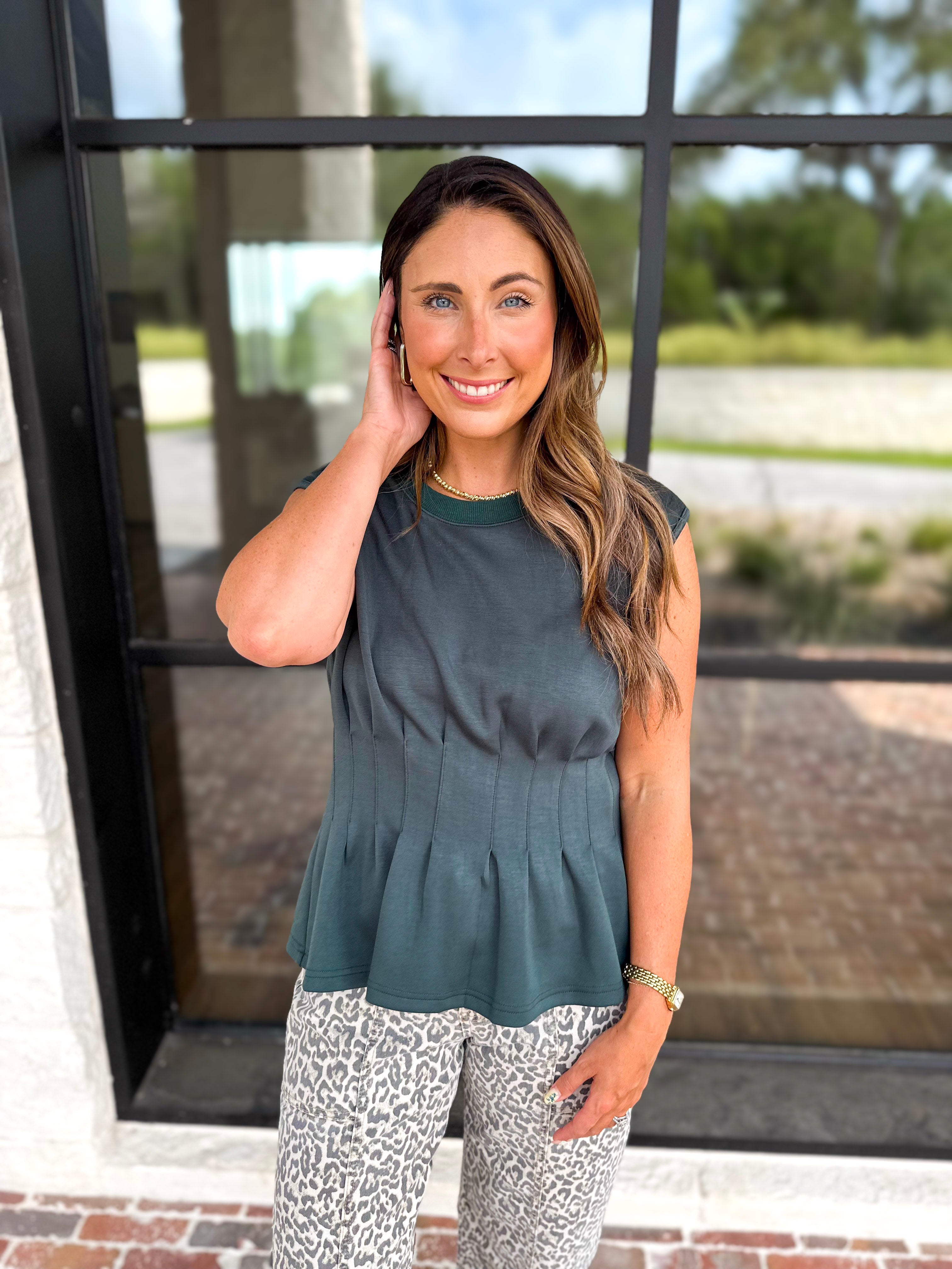 Chic Pin-Tuck Blouse - Evergreen-200 Fashion Blouses-ENTRO-July & June Women's Fashion Boutique Located in San Antonio, Texas