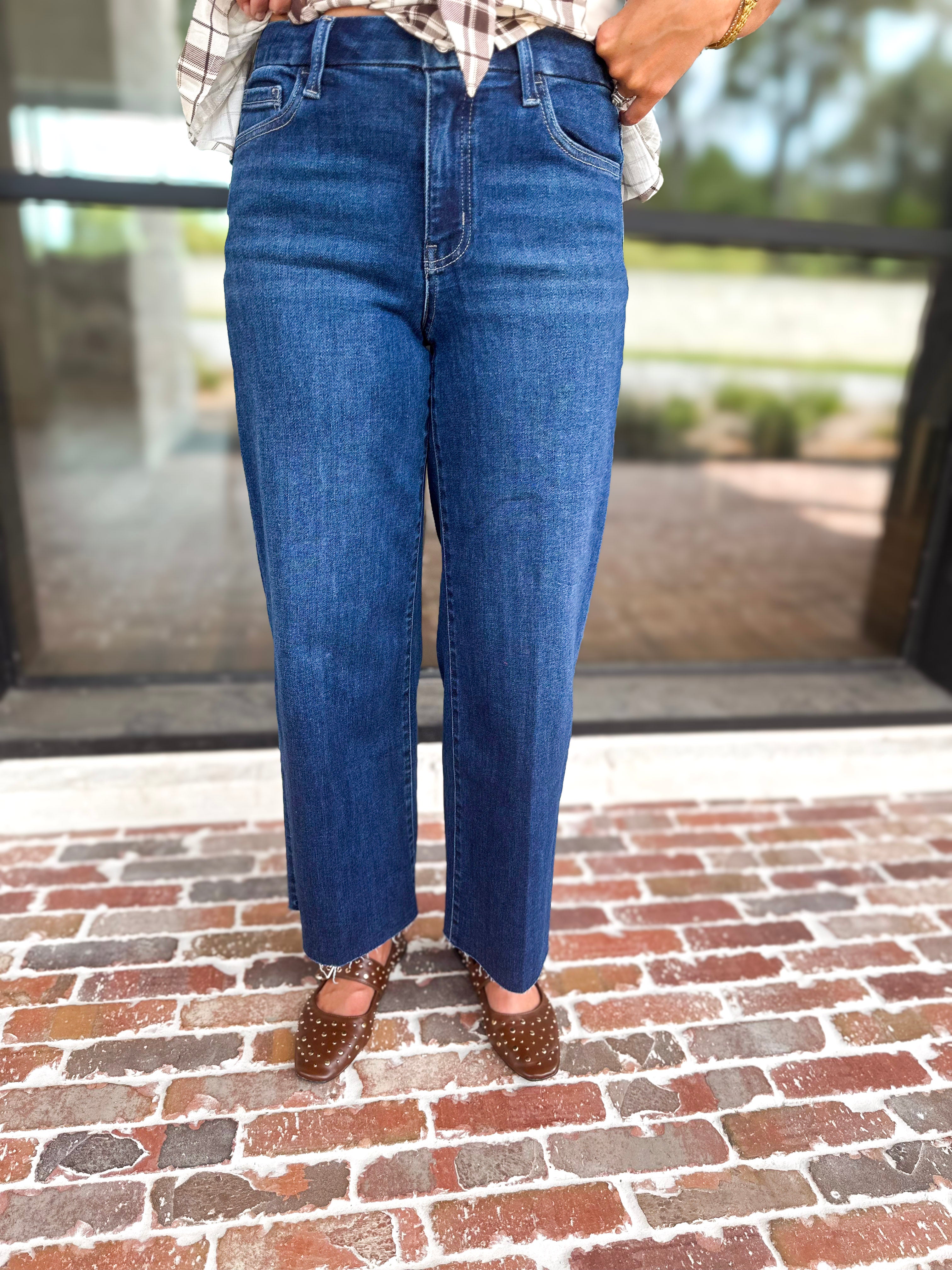 Vervet - High Rise Dark Trouser Style Jeans-420 Denim-VEVERT BY FLYING MONKEY-July & June Women's Fashion Boutique Located in San Antonio, Texas