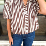Coffee Date Blouse - Cream & Brown-200 Fashion Blouses-ENTRO-July & June Women's Fashion Boutique Located in San Antonio, Texas