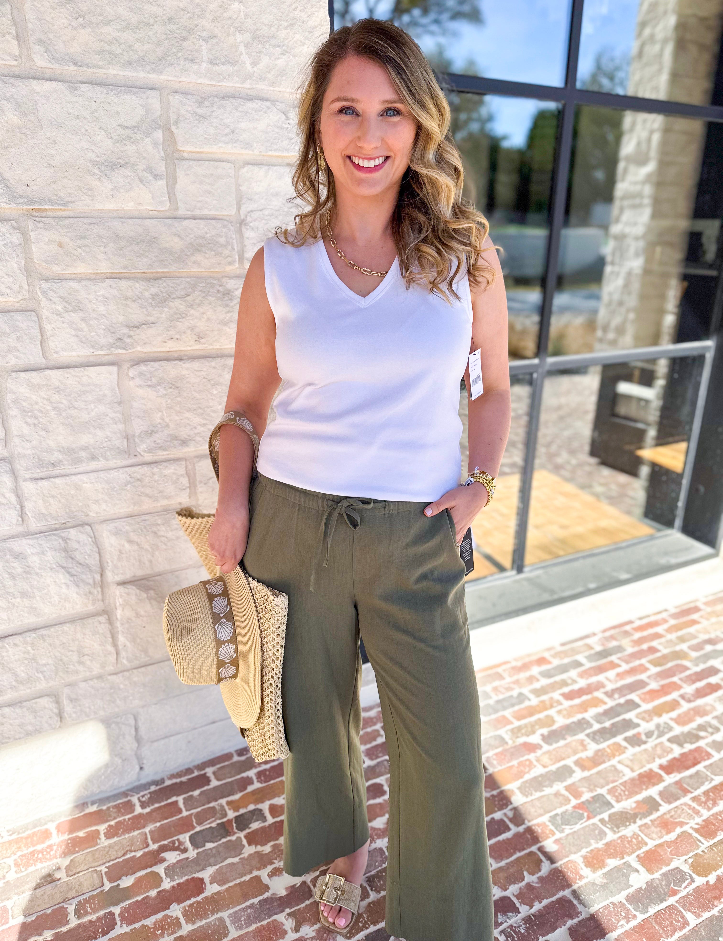 LIVERPOOL - Sleeveless V-Neck Knit Tank - White-210 Casual Blouses-LIVERPOOL JEANS COMPANY-July & June Women's Fashion Boutique Located in San Antonio, Texas