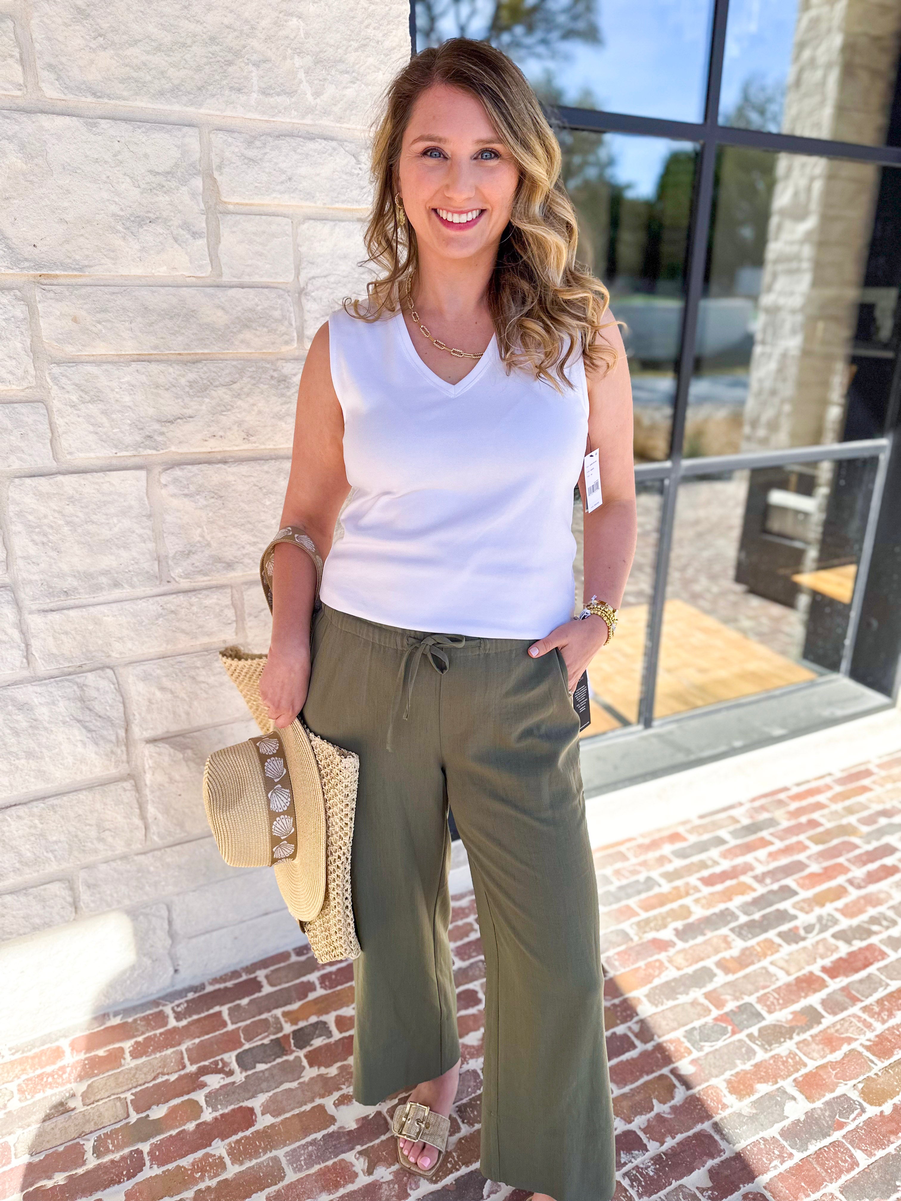 LIVERPOOL - Sleeveless V-Neck Knit Tank - White-210 Casual Blouses-LIVERPOOL JEANS COMPANY-July & June Women's Fashion Boutique Located in San Antonio, Texas