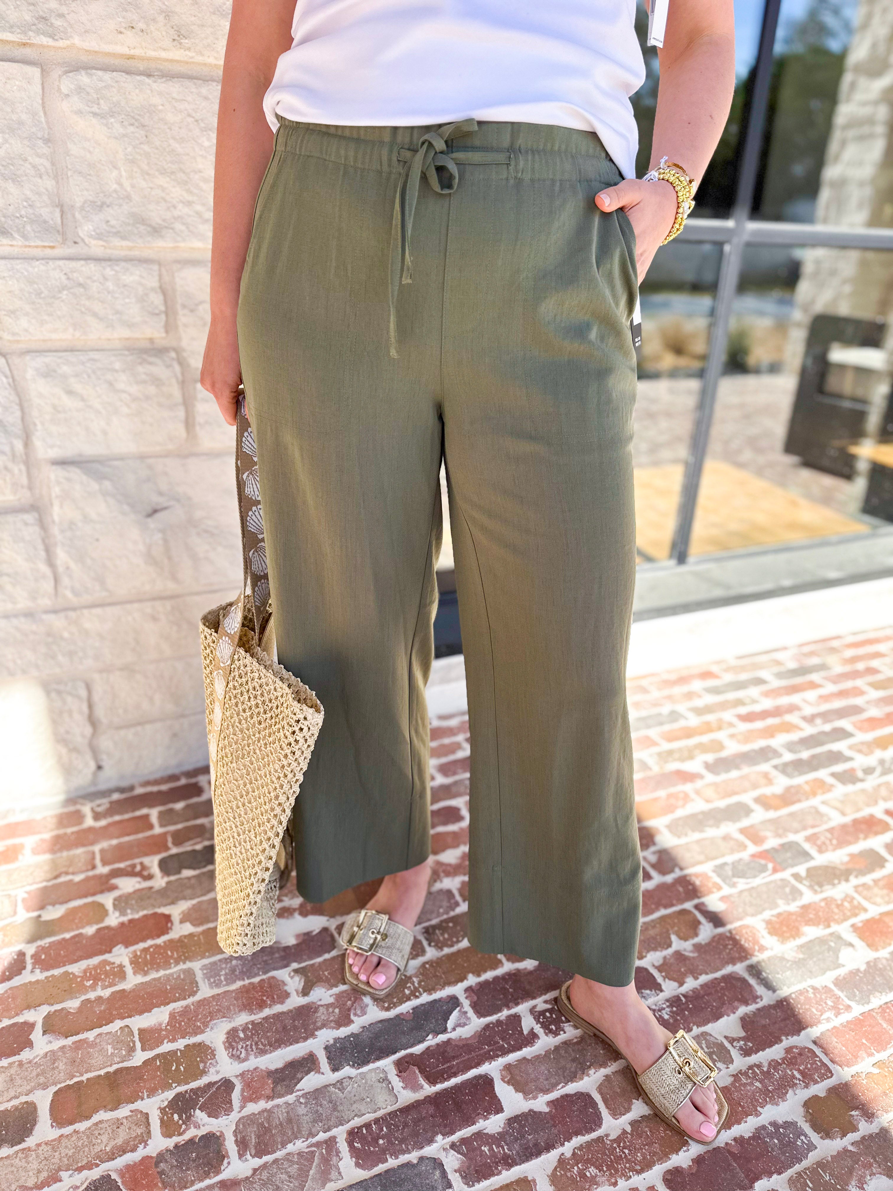 LIVERPOOL - Pull On Cropped Pant - Green-400 Pants-LIVERPOOL JEANS COMPANY-July & June Women's Fashion Boutique Located in San Antonio, Texas