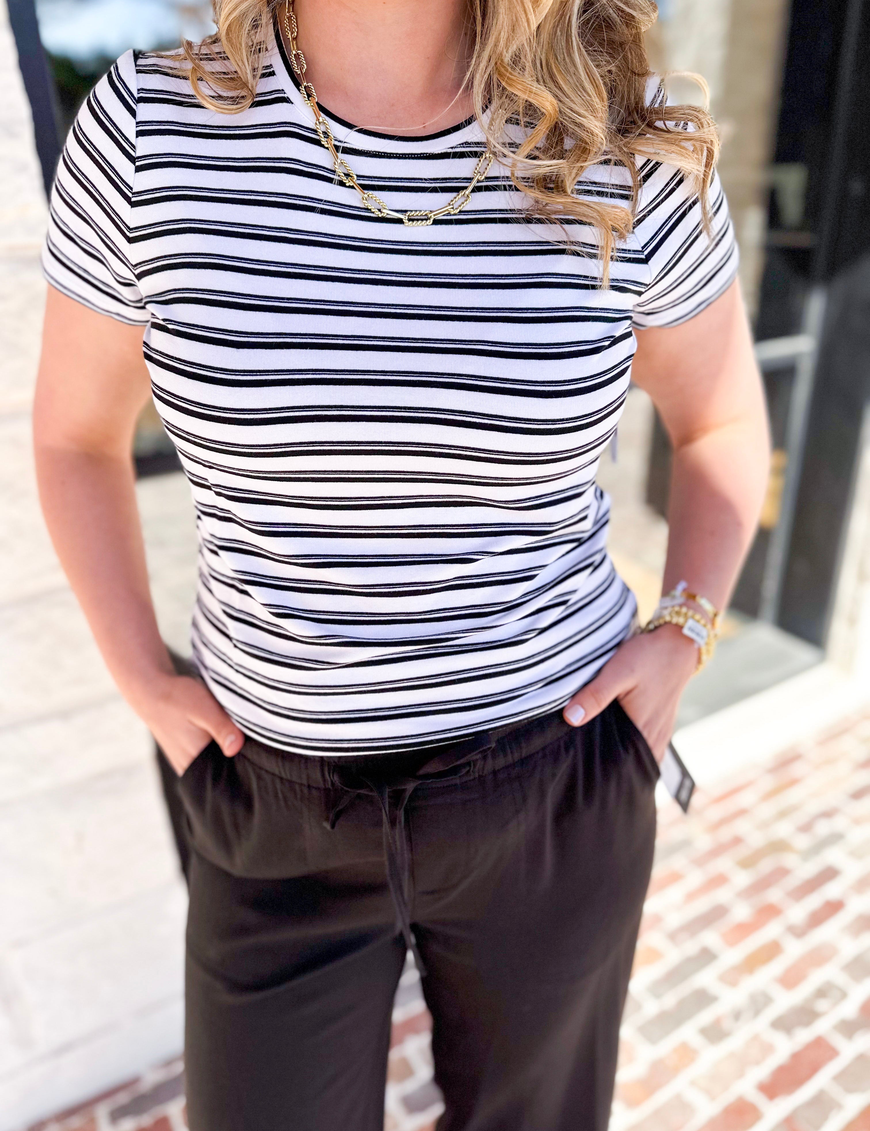 LIVERPOOL - Short Sleeve Crew Neck Classic Knit Tee-210 Casual Blouses-LIVERPOOL JEANS COMPANY-July & June Women's Fashion Boutique Located in San Antonio, Texas