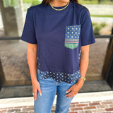 Current Air - Mix It Up Navy Blouse-200 Fashion Blouses-CURRENT AIR CLOTHING-July & June Women's Fashion Boutique Located in San Antonio, Texas