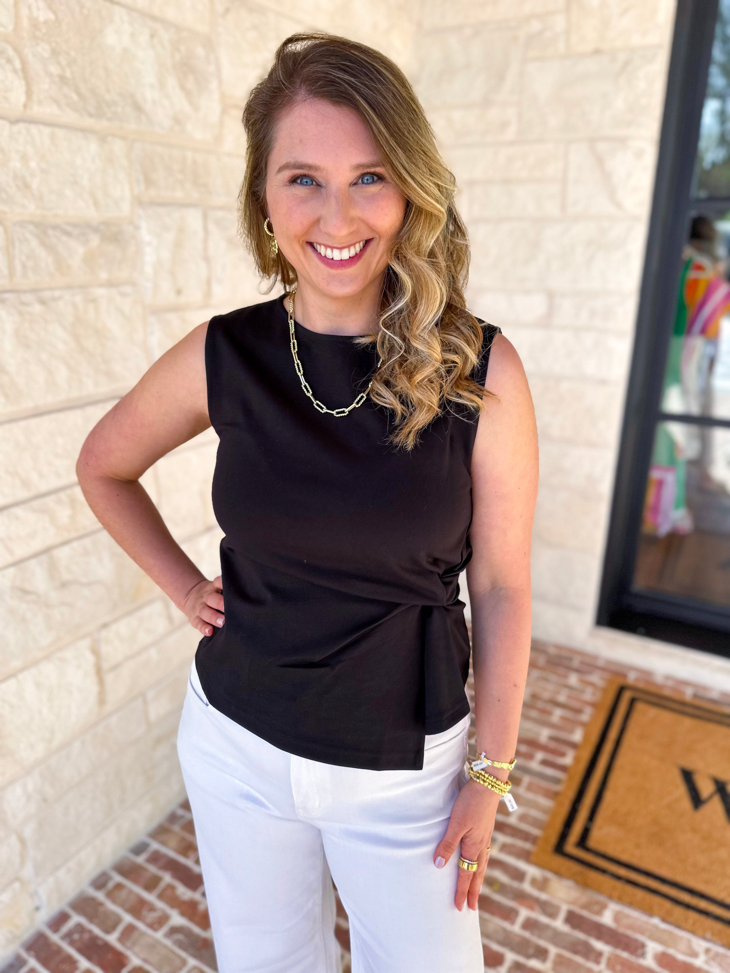 Current Air - Elevated Wrap Tank - Black-200 Fashion Blouses-CURRENT AIR CLOTHING-July & June Women's Fashion Boutique Located in San Antonio, Texas