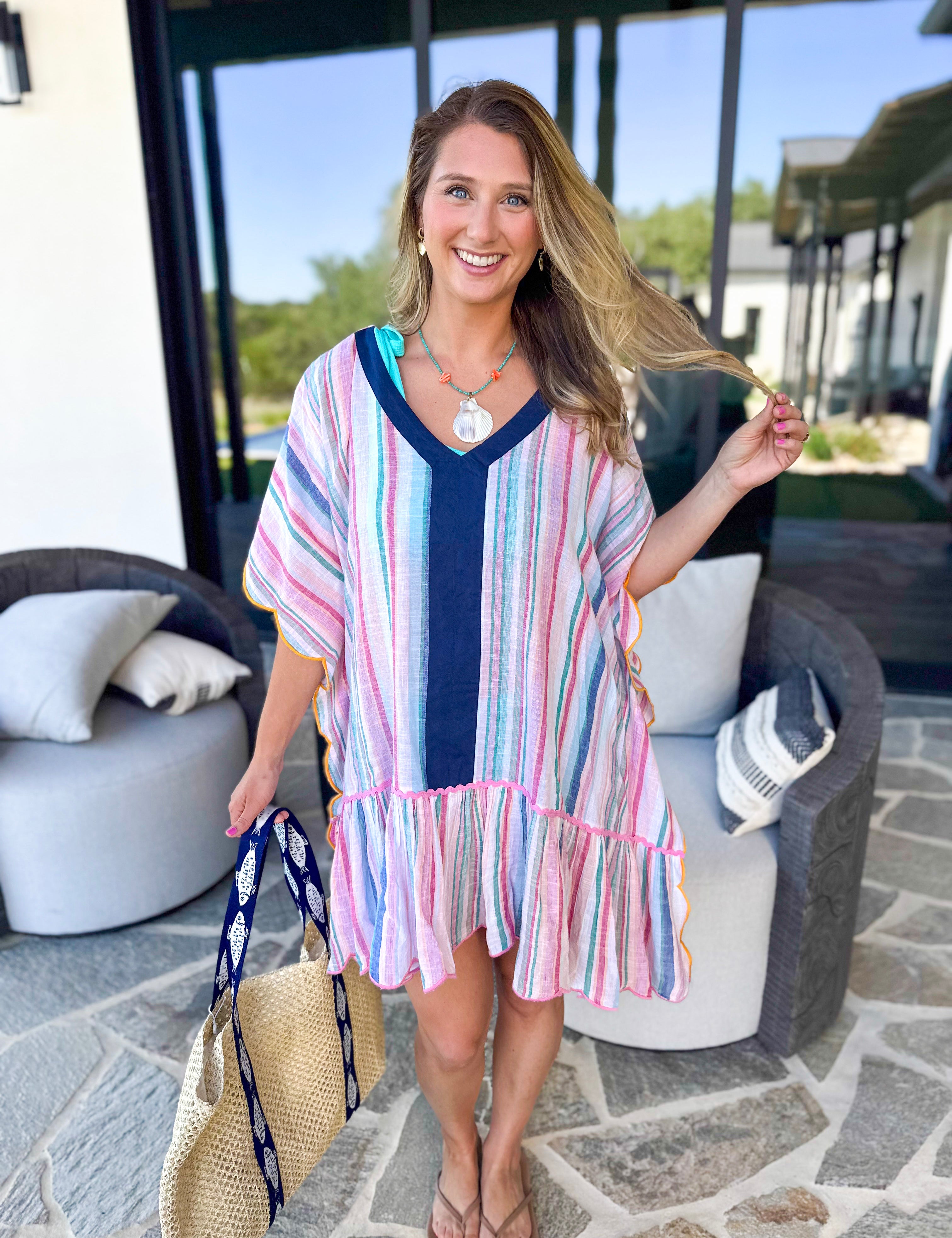 Rosalia Mini Caftan Cover Up - Light Pink - One Size-300 Athleisure/Lounge-SHIRALEAH-July & June Women's Fashion Boutique Located in San Antonio, Texas
