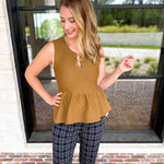 Toffee Peplum Tank-200 Fashion Blouses-ENTRO-July & June Women's Fashion Boutique Located in San Antonio, Texas