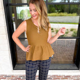 Toffee Peplum Tank-200 Fashion Blouses-ENTRO-July & June Women's Fashion Boutique Located in San Antonio, Texas