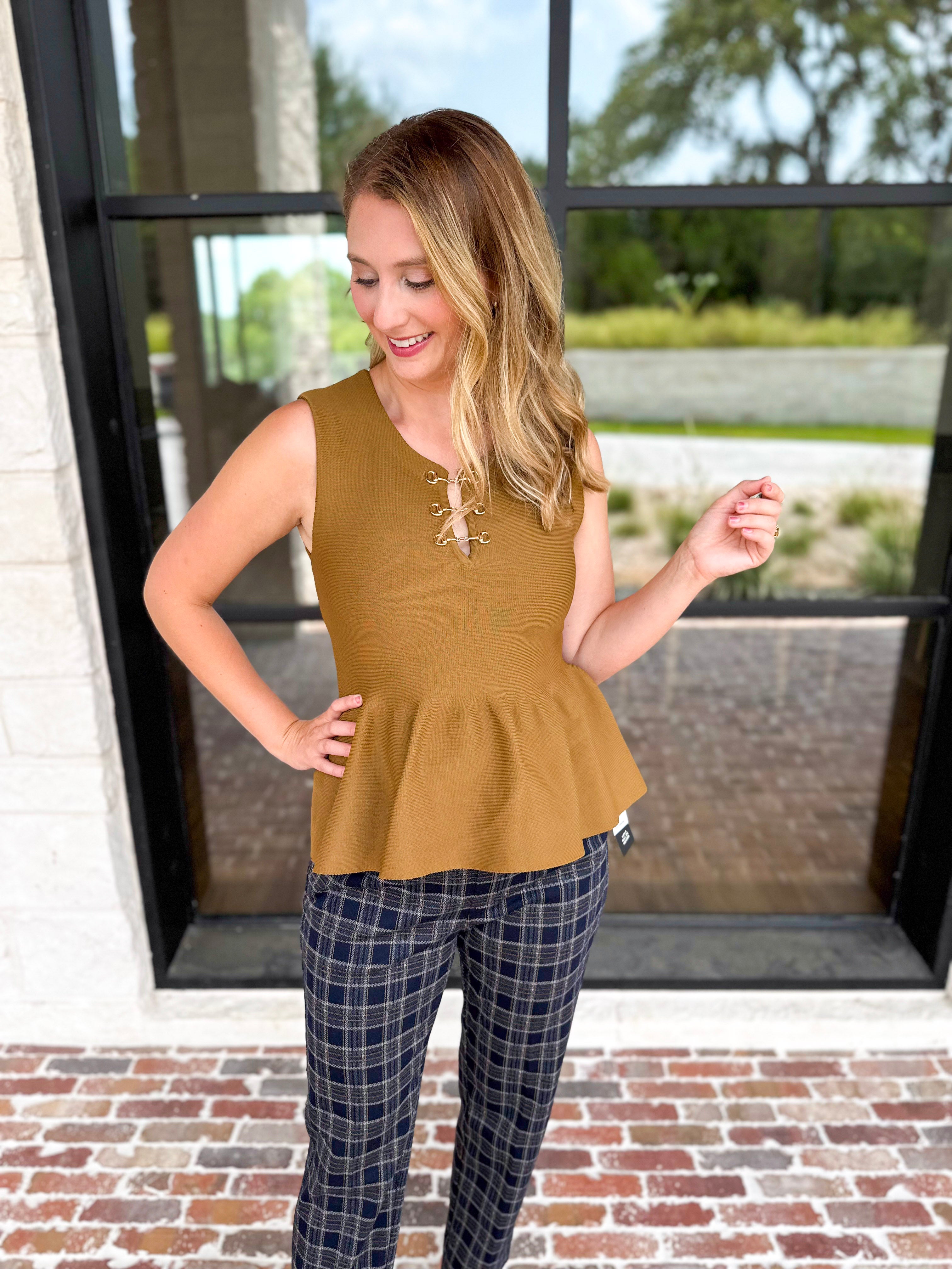 Toffee Peplum Tank-200 Fashion Blouses-ENTRO-July & June Women's Fashion Boutique Located in San Antonio, Texas