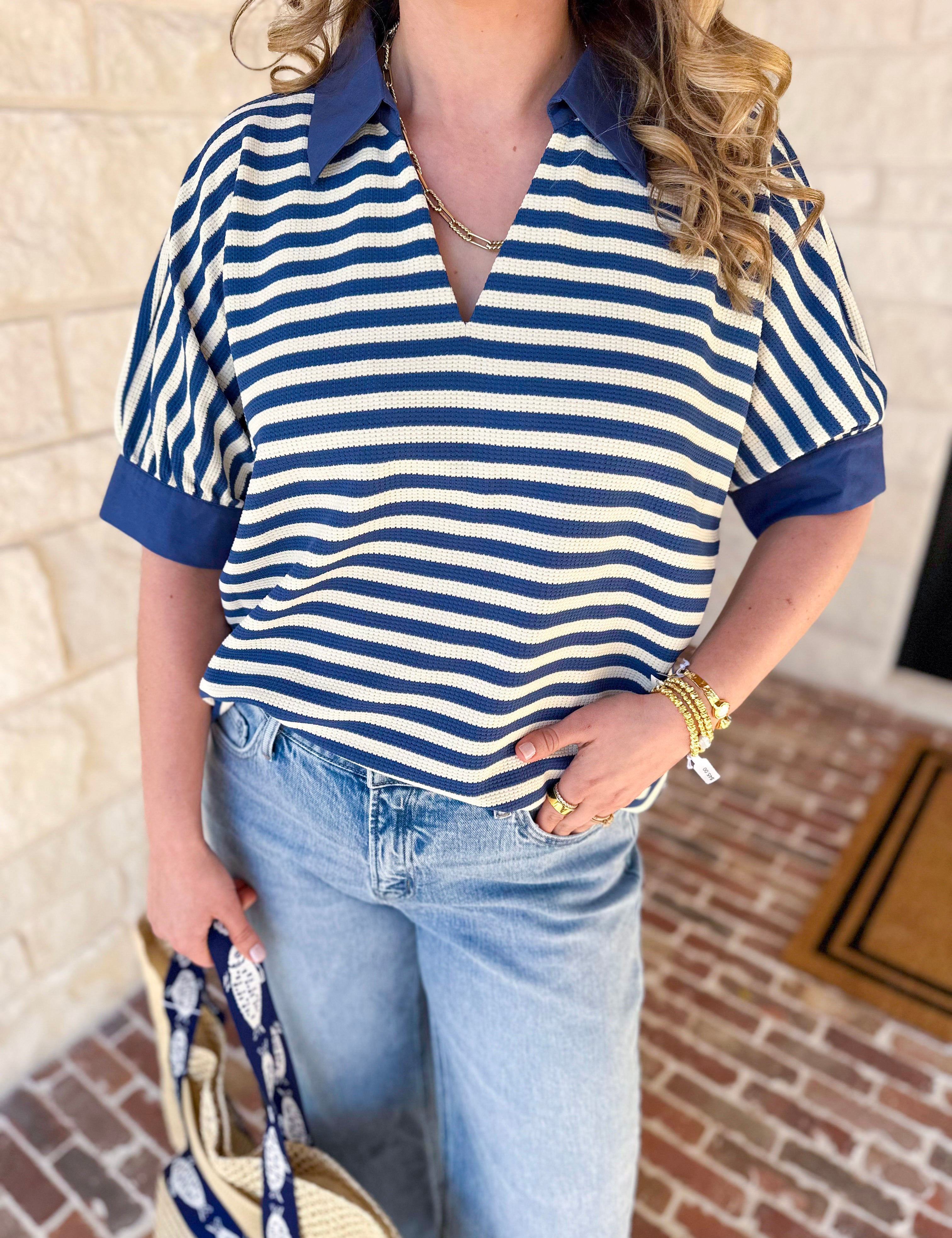 The Everyday Pick Top - Blue-200 Fashion Blouses-JODIFL-July & June Women's Fashion Boutique Located in San Antonio, Texas