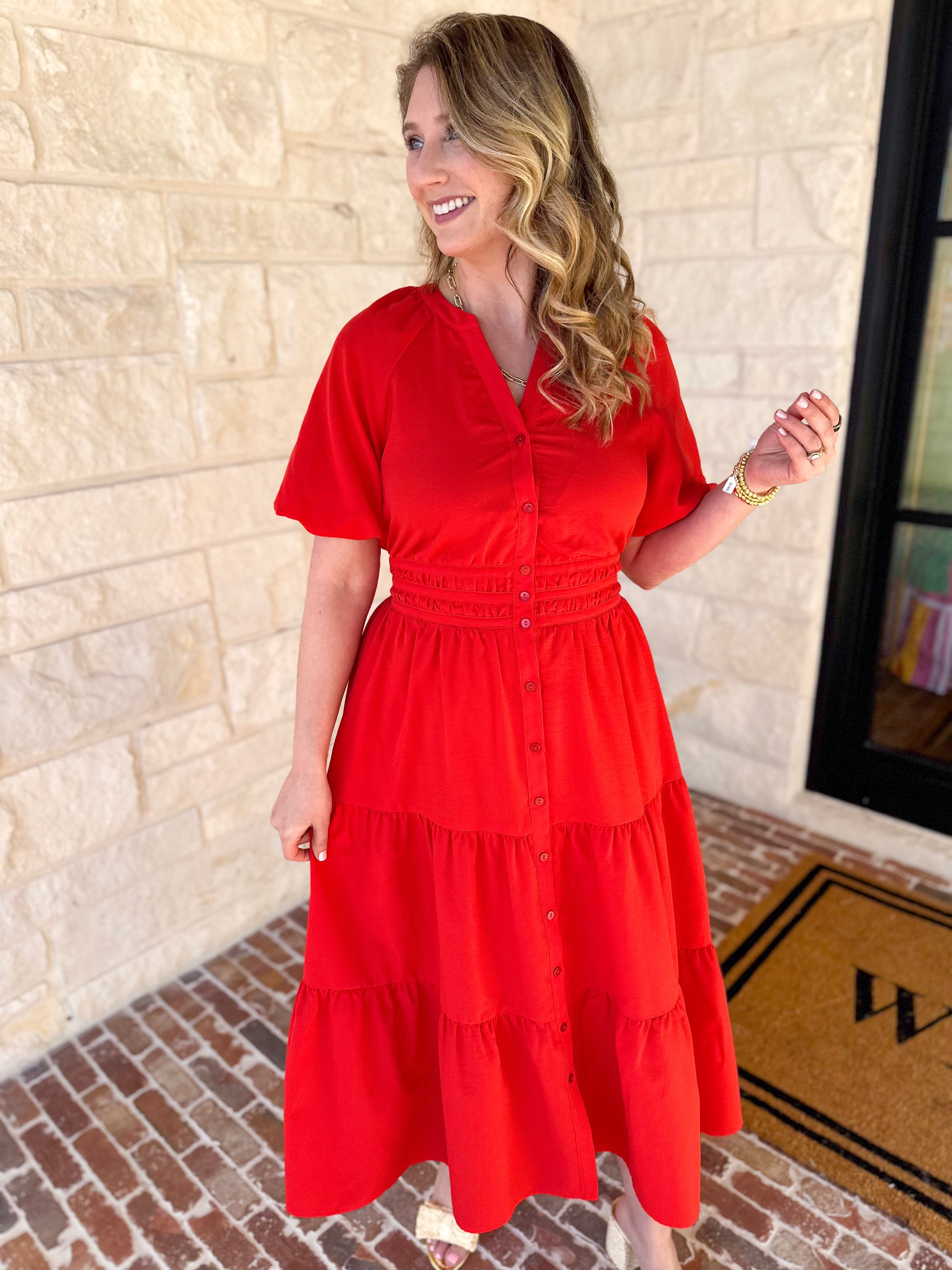 The Carrie Midi Dress - Red-500 Midi-IN FEBRUARY-July & June Women's Fashion Boutique Located in San Antonio, Texas