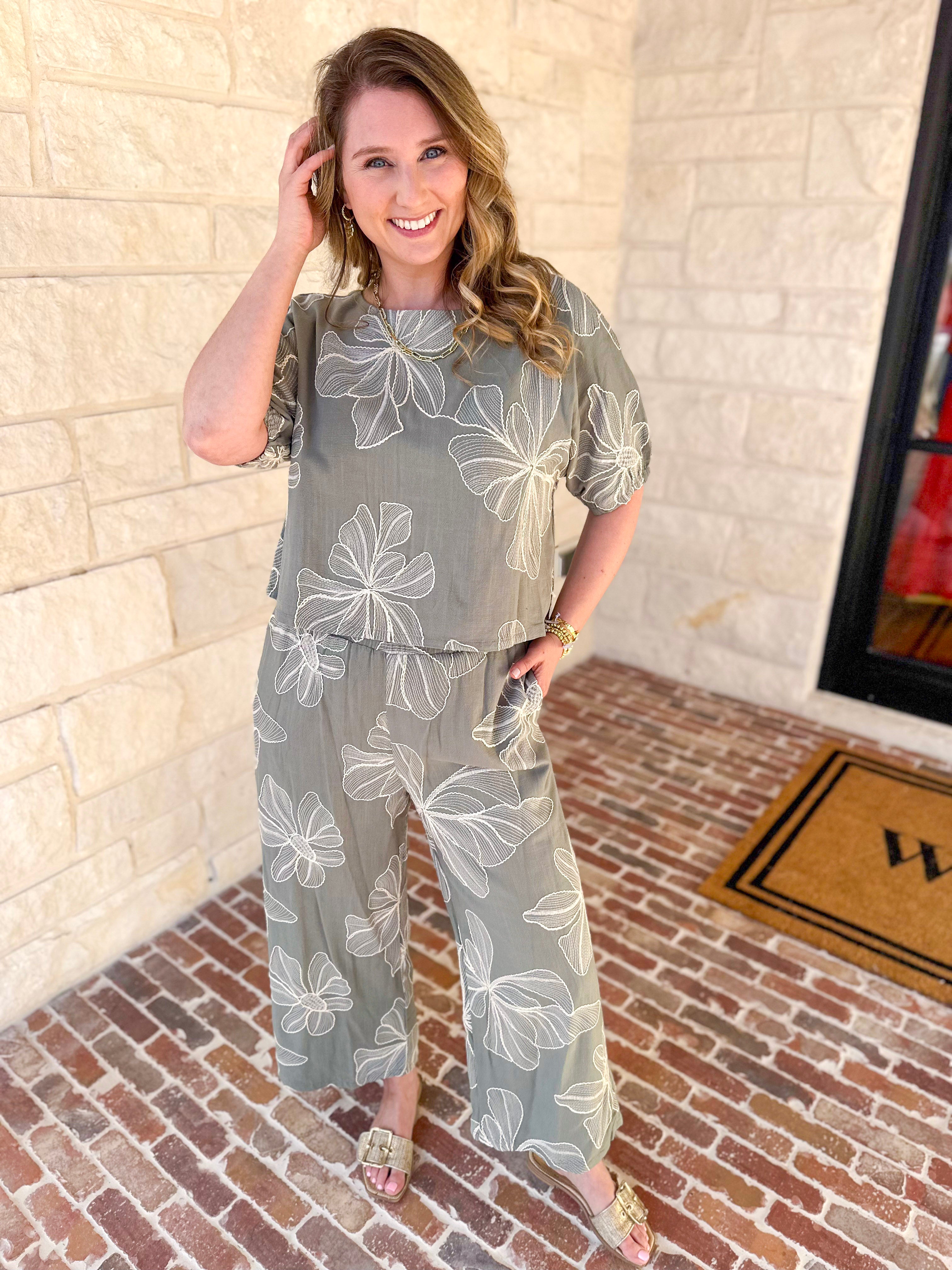 Ivy Green Floral Pant Set-500 Midi-ALLIE ROSE-July & June Women's Fashion Boutique Located in San Antonio, Texas