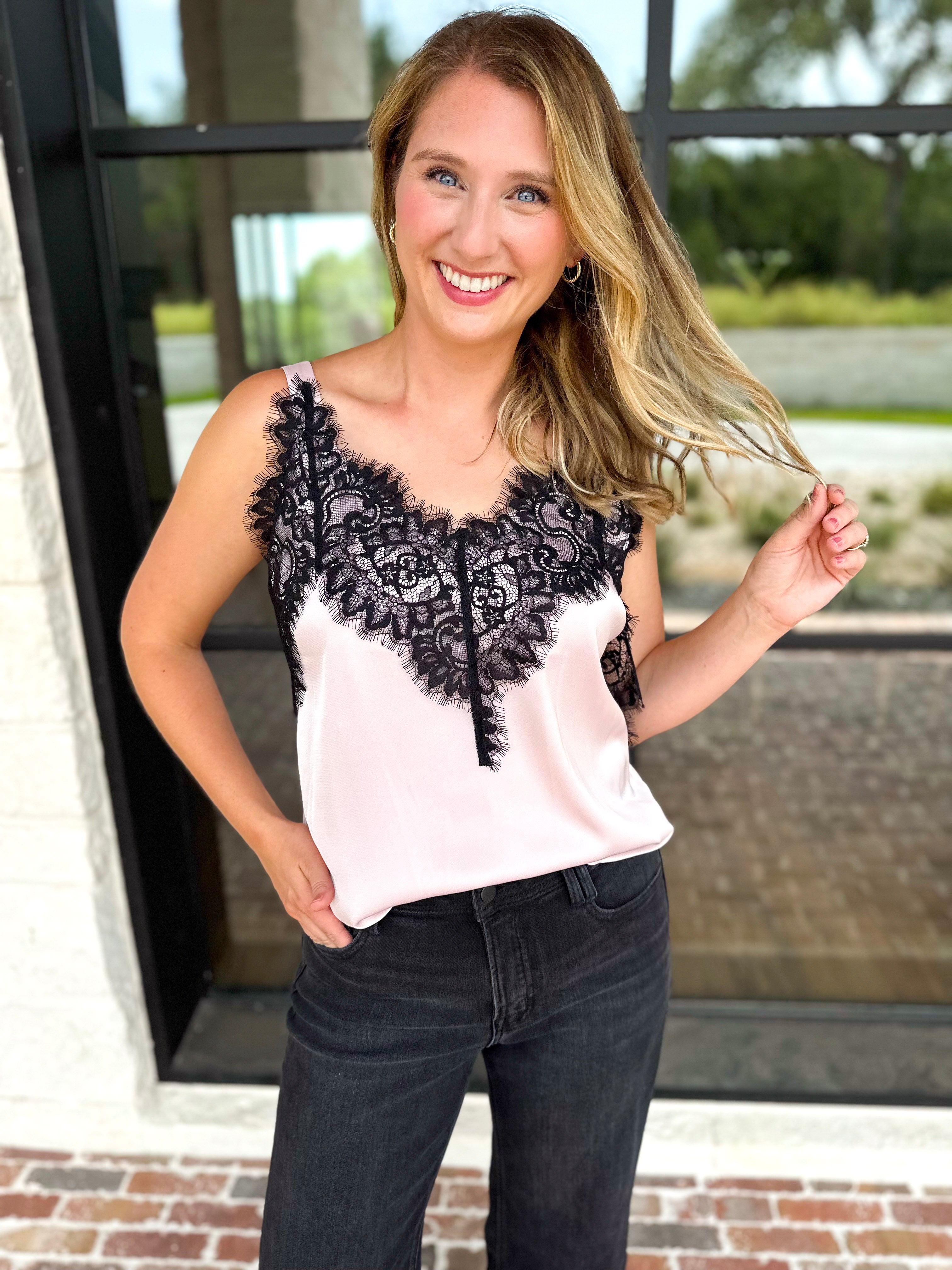 Liverpool - Date Night Lace Cami - Blush Pink-200 Fashion Blouses-LIVERPOOL JEANS COMPANY-July & June Women's Fashion Boutique Located in San Antonio, Texas