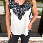 Liverpool - Date Night Lace Cami - Ivory-200 Fashion Blouses-LIVERPOOL JEANS COMPANY-July & June Women's Fashion Boutique Located in San Antonio, Texas