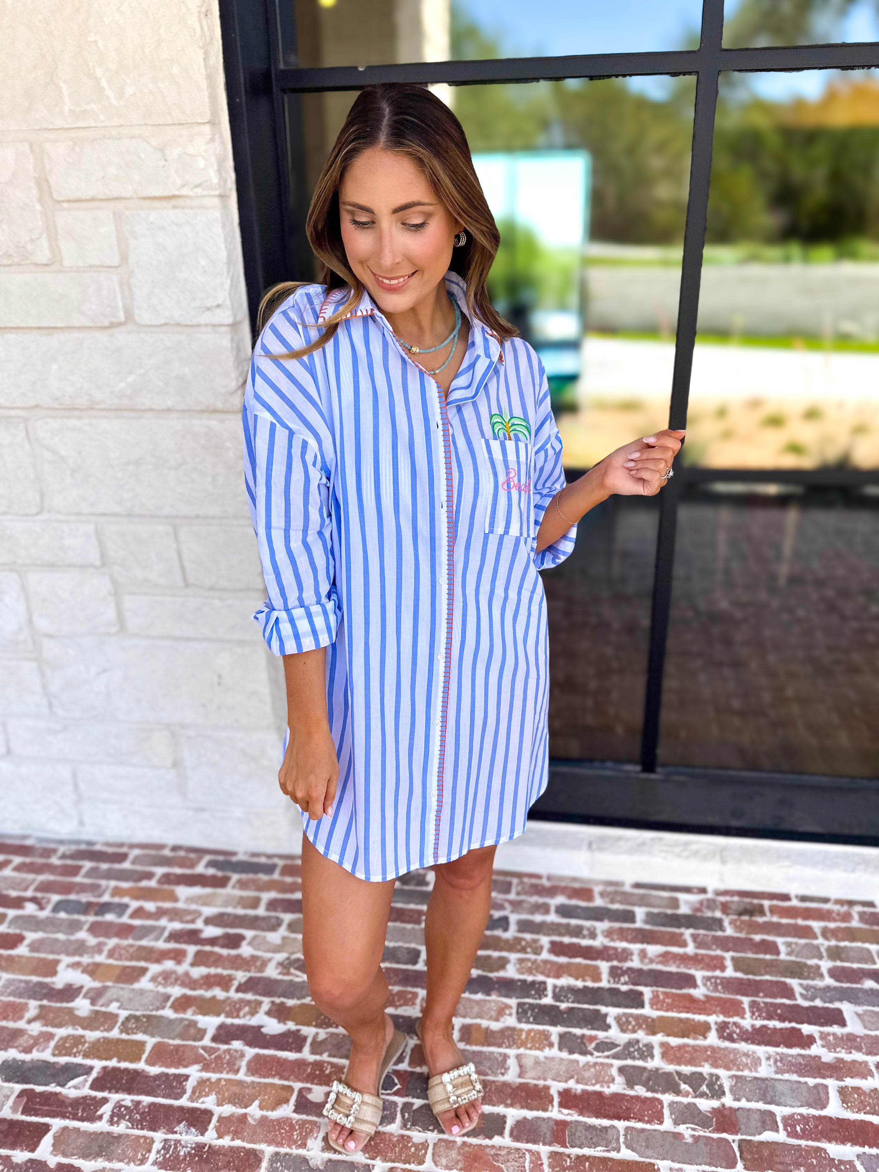Button Down Cover Up - Ocean Air, Salty Hair-300 Athleisure/Lounge-SHIRALEAH-July & June Women's Fashion Boutique Located in San Antonio, Texas