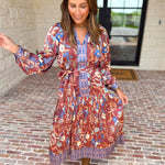 Current Air - Fall Gardens Midi Dress-500 Midi-CURRENT AIR CLOTHING-July & June Women's Fashion Boutique Located in San Antonio, Texas
