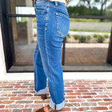 Vervet - High Rise Cropped & Cuffed Straight Leg Jeans-420 Denim-VEVERT BY FLYING MONKEY-July & June Women's Fashion Boutique Located in San Antonio, Texas
