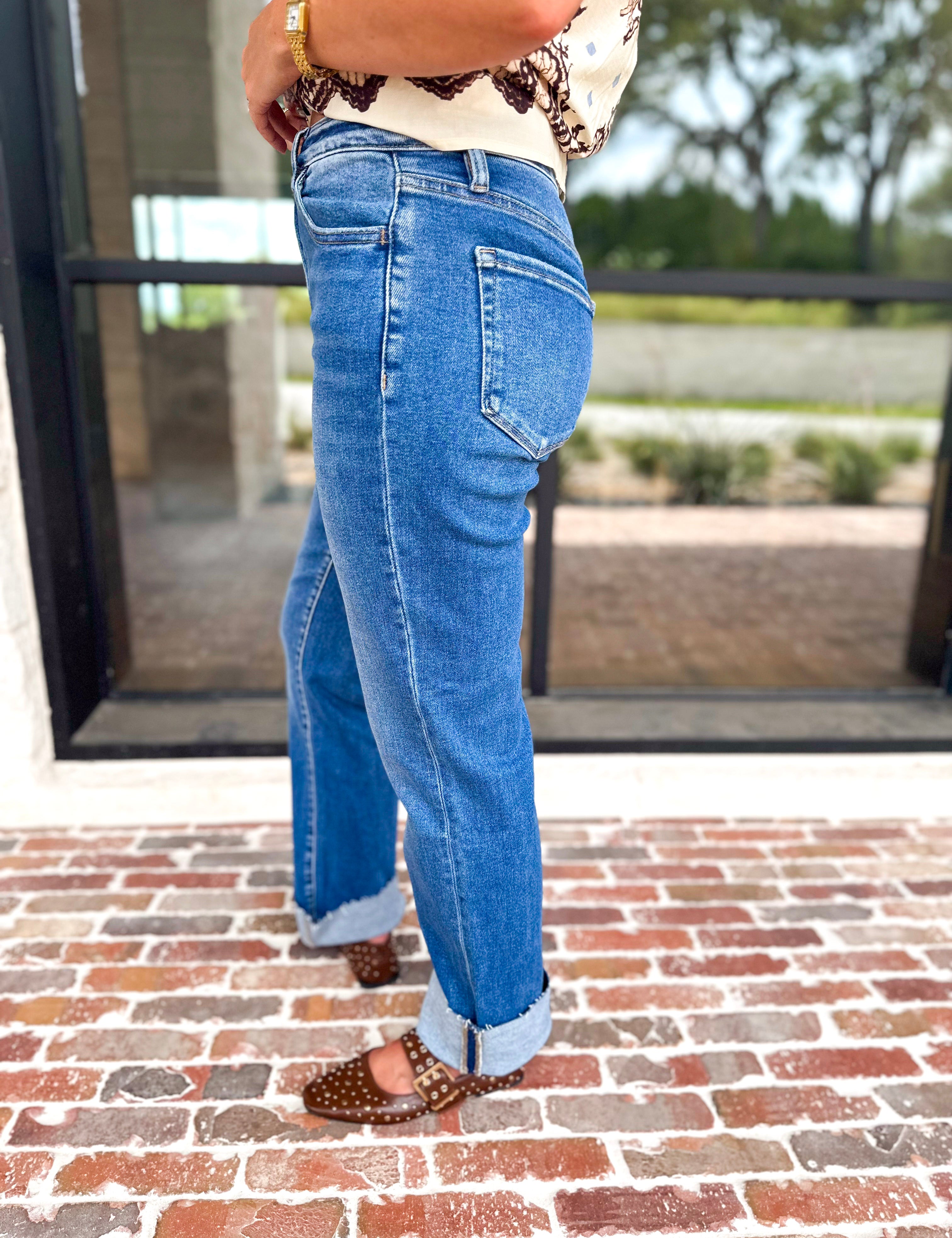Vervet - High Rise Cropped & Cuffed Straight Leg Jeans-420 Denim-VEVERT BY FLYING MONKEY-July & June Women's Fashion Boutique Located in San Antonio, Texas