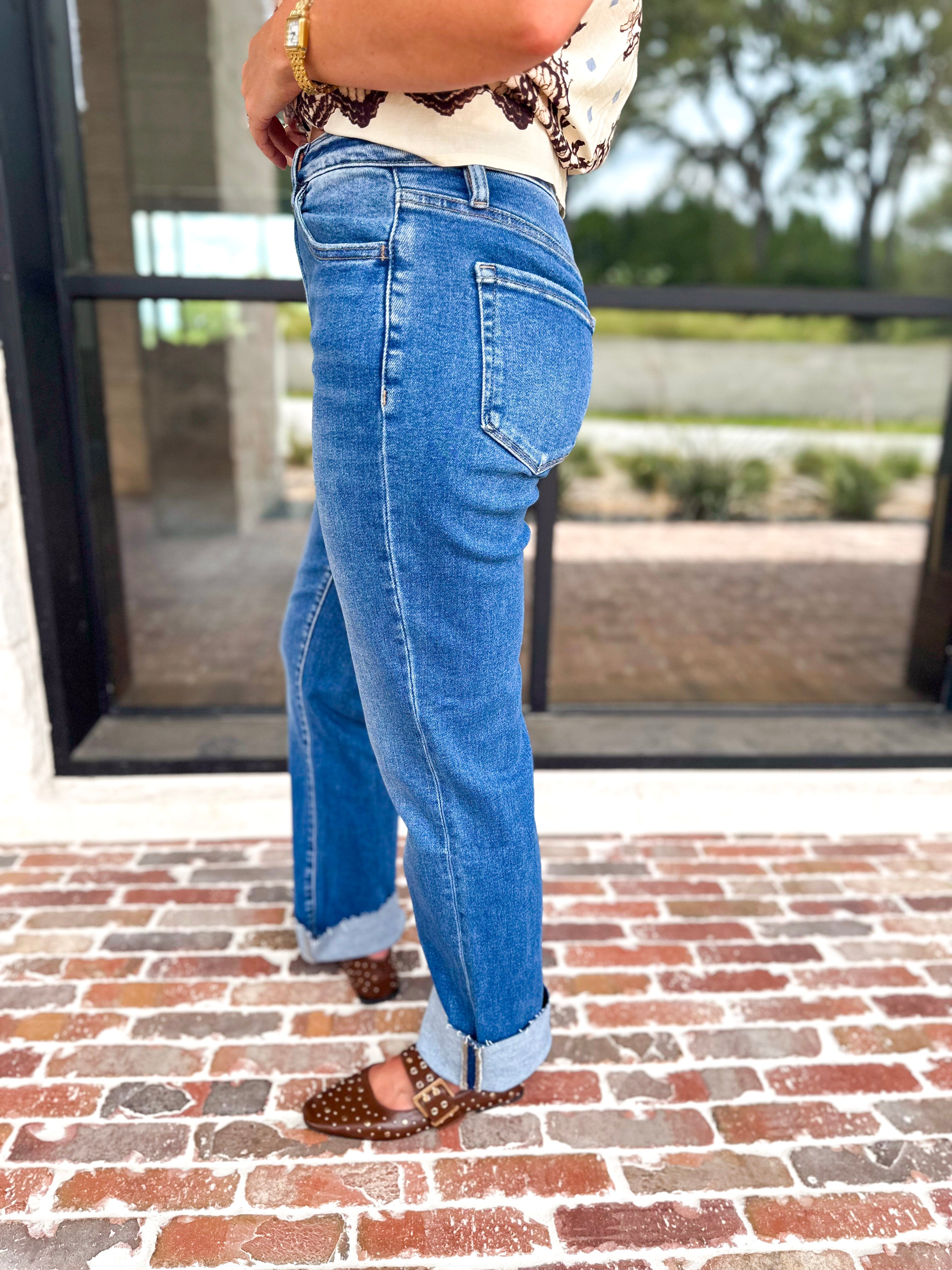 Vervet - High Rise Cropped & Cuffed Straight Leg Jeans-420 Denim-VEVERT BY FLYING MONKEY-July & June Women's Fashion Boutique Located in San Antonio, Texas