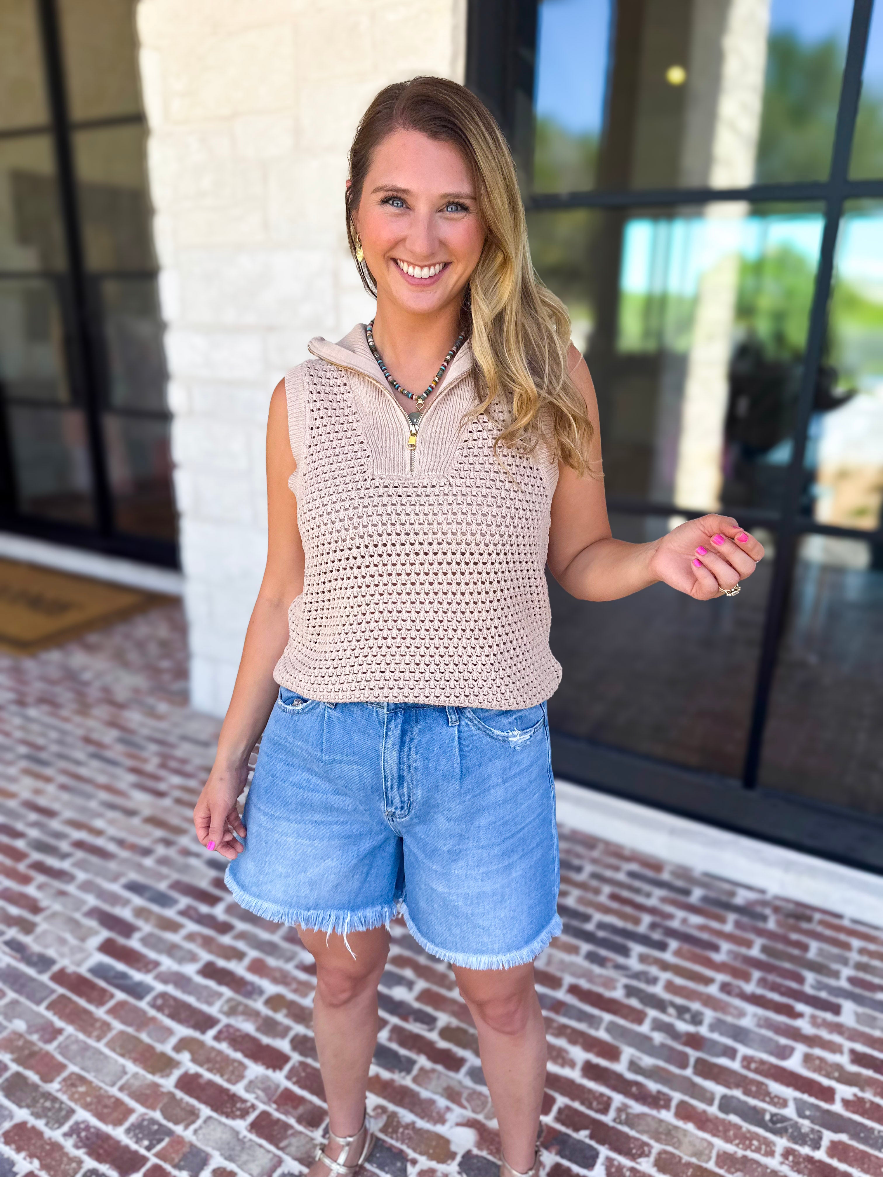 Knit Zip Tank-230 Sweaters/Cardis-FATE-July & June Women's Fashion Boutique Located in San Antonio, Texas