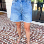 Vervet - High Rise Pleated Denim Shorts-410 Shorts/Skirts-VEVERT BY FLYING MONKEY-July & June Women's Fashion Boutique Located in San Antonio, Texas