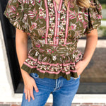 Forevermore Floral Blouse-200 Fashion Blouses-ENTRO-July & June Women's Fashion Boutique Located in San Antonio, Texas