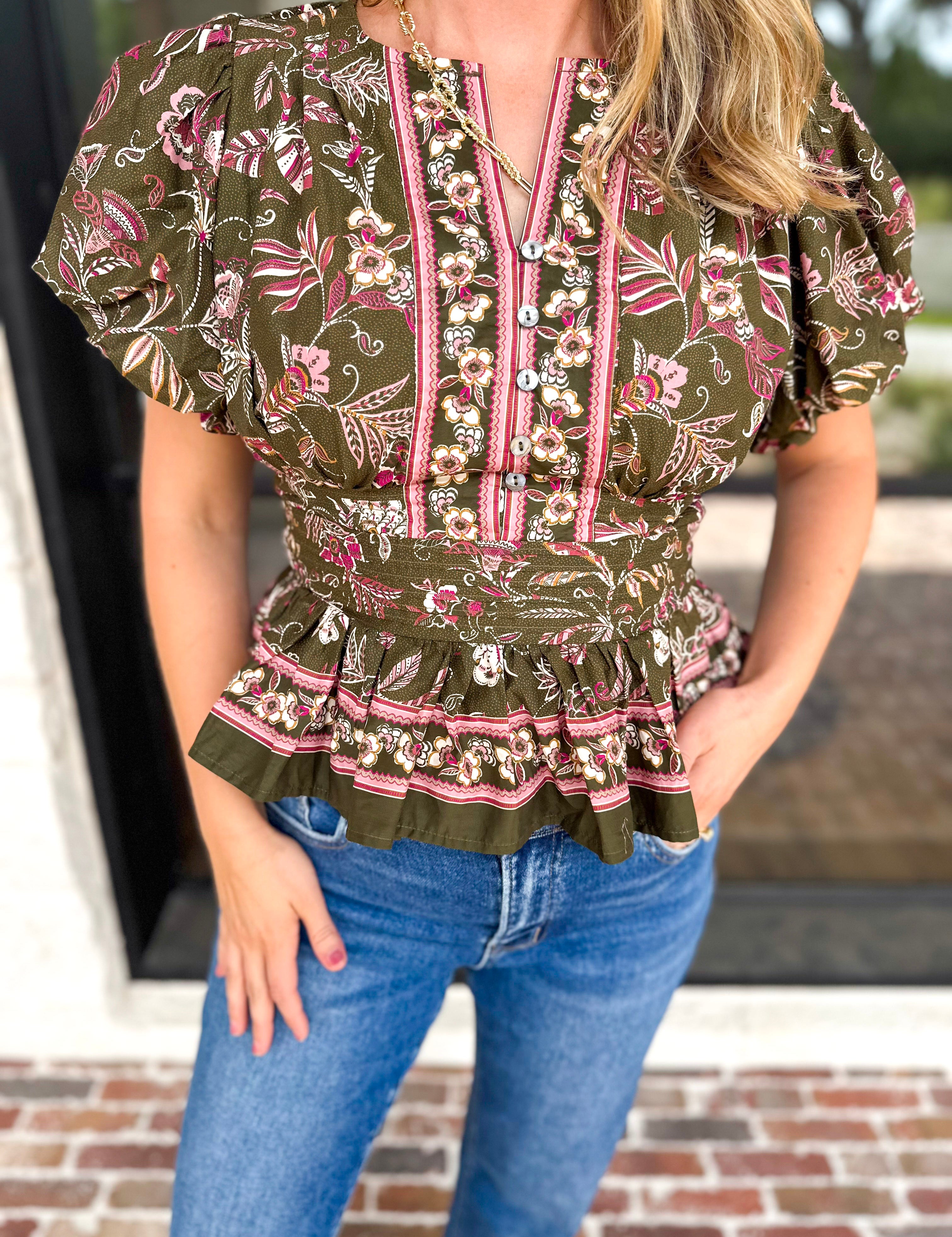 Forevermore Floral Blouse-200 Fashion Blouses-ENTRO-July & June Women's Fashion Boutique Located in San Antonio, Texas