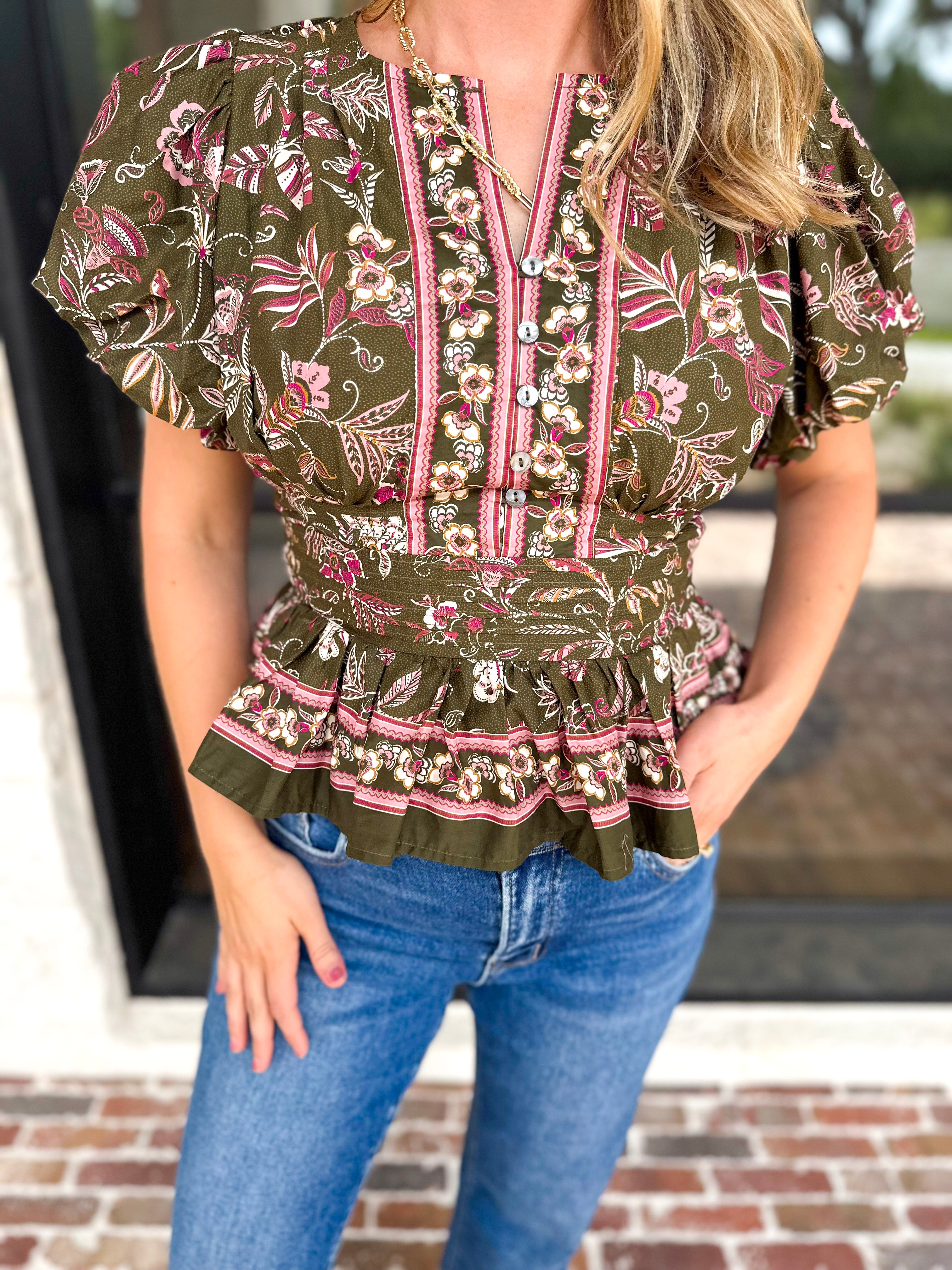 Forevermore Floral Blouse-200 Fashion Blouses-ENTRO-July & June Women's Fashion Boutique Located in San Antonio, Texas