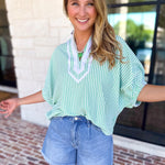 Seersucker Sweet Blouse - Light Green-200 Fashion Blouses-ENTRO-July & June Women's Fashion Boutique Located in San Antonio, Texas