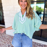 Seersucker Sweet Blouse - Light Green-200 Fashion Blouses-ENTRO-July & June Women's Fashion Boutique Located in San Antonio, Texas